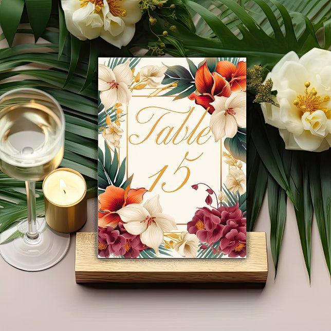Tropical Elegant Floral Wedding Table Number  (Creator Uploaded)