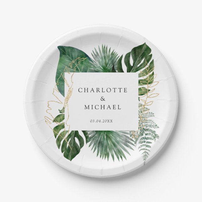Tropical Elegant Plant Trending Wedding  Geschenka Paper Plate (Front)
