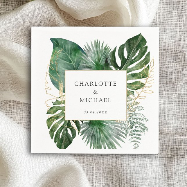 Tropical Elegant Plant Trending Wedding   Napkin (Tropical Elegant Plant Trending Wedding Napkins with your name and date.)