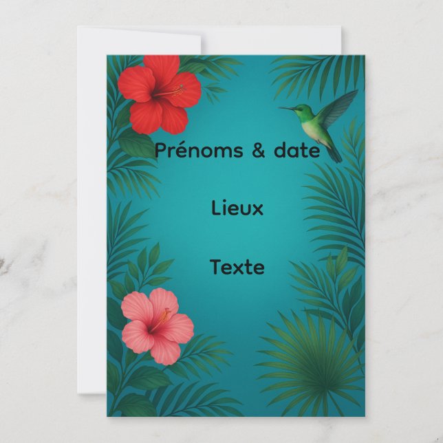Tropical Elegant Wedding Invitation - Hibiscus (Front)
