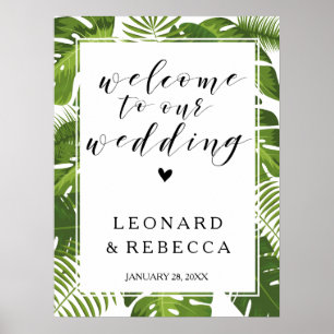 Tropical elegant Welcome wedding sign leaves
