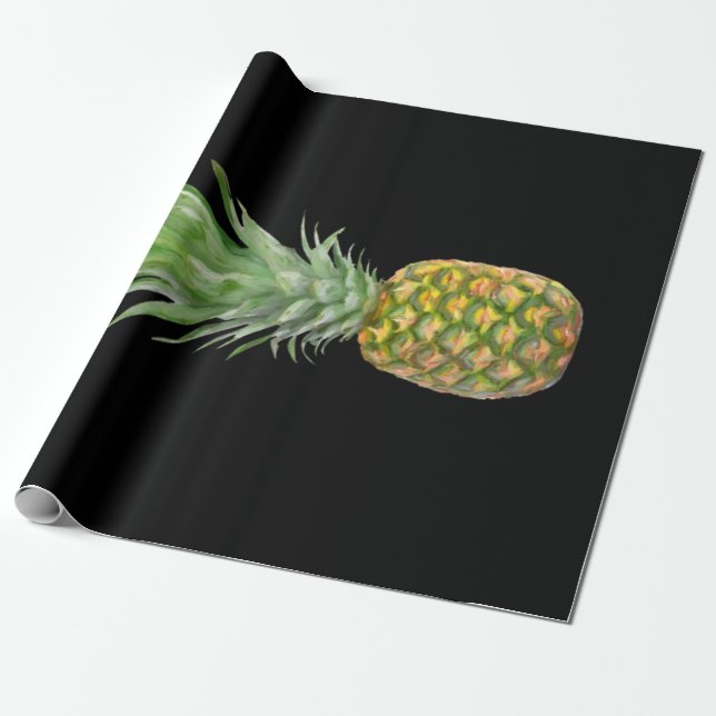 Tropical Elegant Yellow Green Black Pineapple Wrapping Paper (Unrolled)
