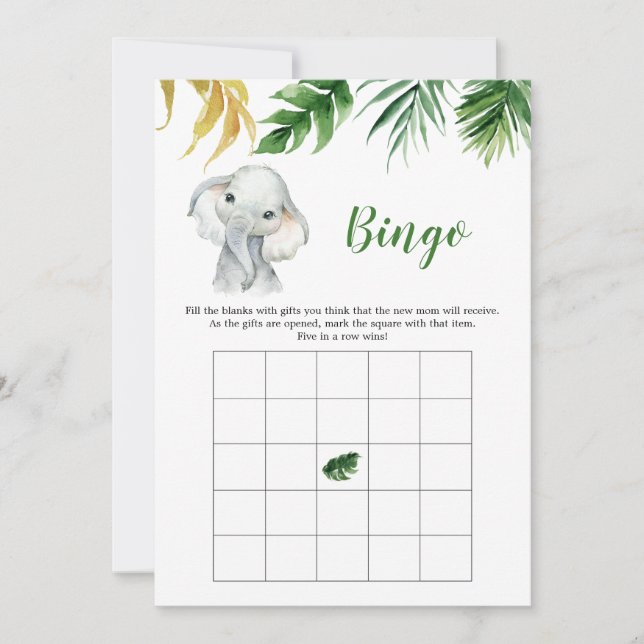 Tropical Elephant Boy Baby Shower Bingo Game Invitation (Front)