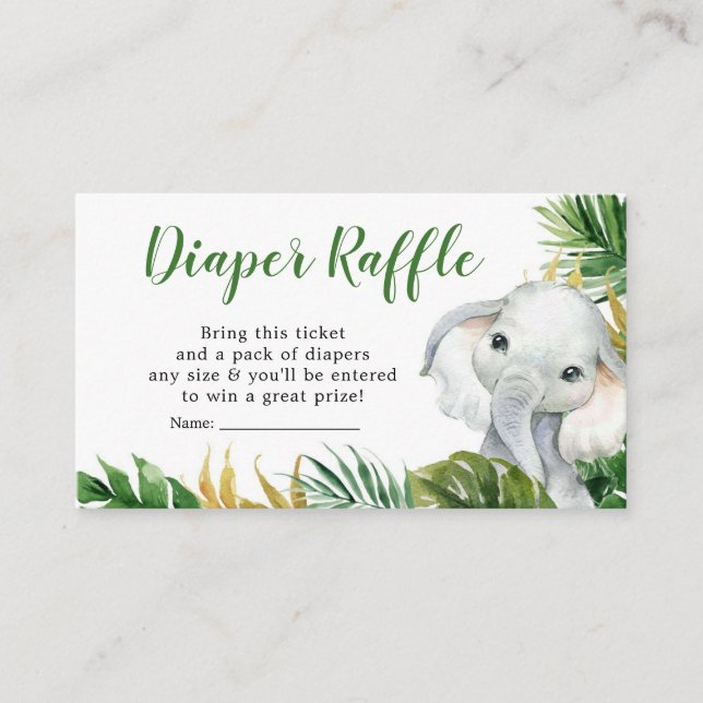 Tropical Elephant Boy Baby Shower Diaper Raffle Enclosure Card (Front)