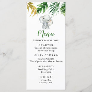 Tropical Elephant Boy Baby Shower Menu Sign