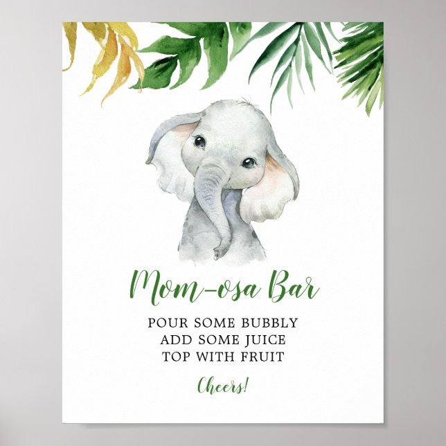 Tropical Elephant Boy Baby Shower Mum-osa Bar Poster (Front)