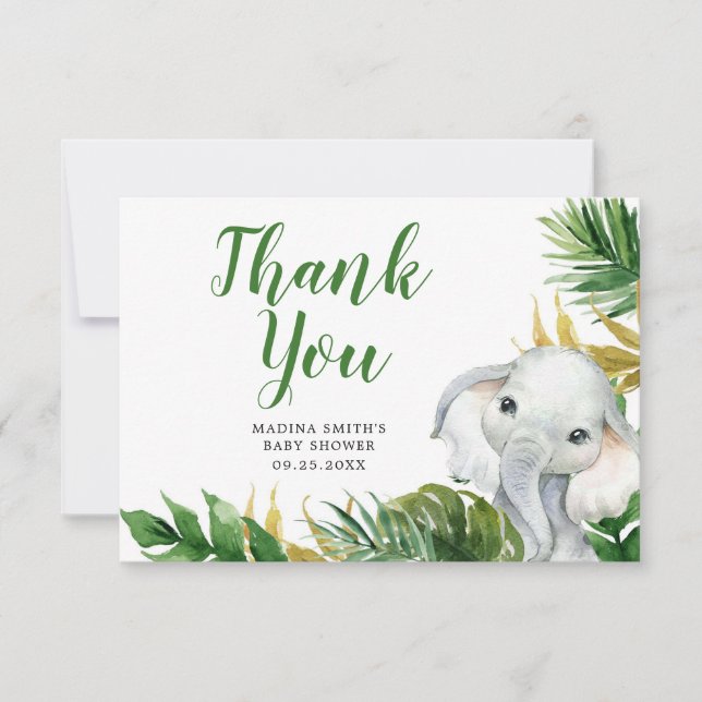 Tropical Elephant Boy Baby Shower Thank You Card (Front)
