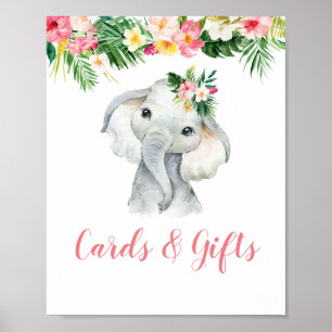 Tropical Elephant Girl Baby Shower Cards & Gifts Poster