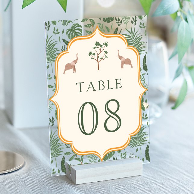 Tropical Elephant Wedding Acrylic Table Number (Creator Uploaded)