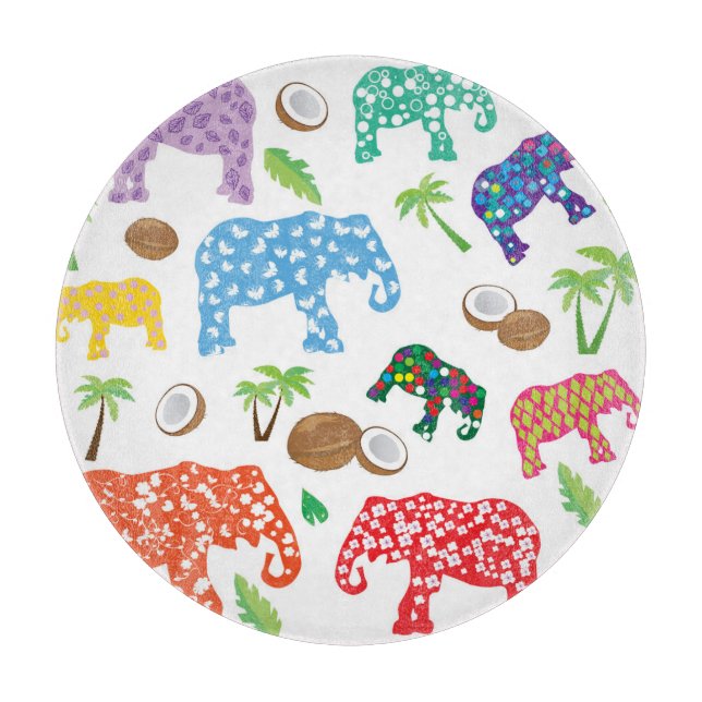 Tropical Elephants Cutting Board (Front)