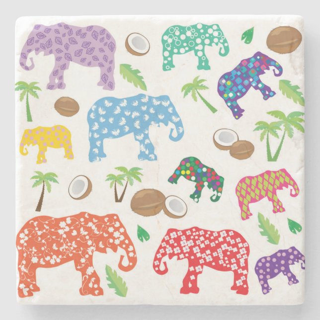 Tropical Elephants Stone Coaster (Front)