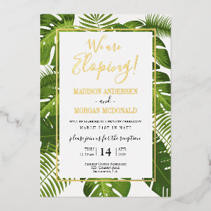 Tropical Elopement reception Gold invitation