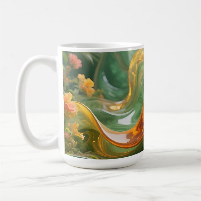 Tropical Emerald Amber Swirl Coffee Mug (Left)
