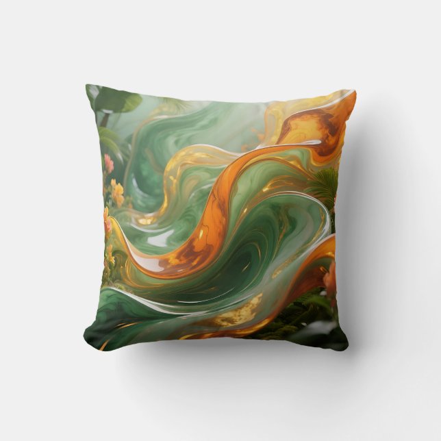 Tropical Emerald Amber Swirl Cushion (Front)