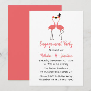 Tropical Engagement Party Pink Flamingos Invitation