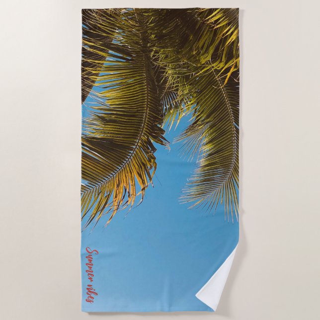"Tropical Escape Beach Towel - Palm Tree Leaves  (Front)