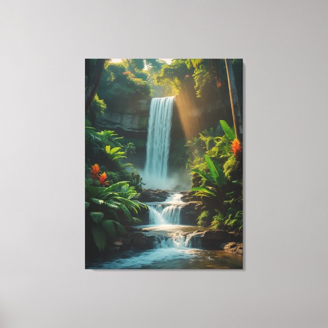 Tropical Escape – Deep Jungle Waterfall Canvas Art (Front)