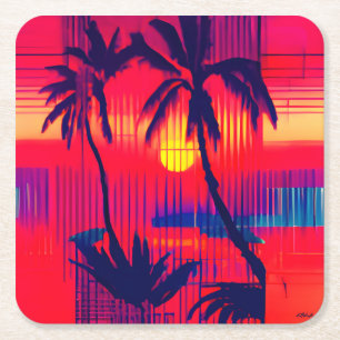 Tropical Escape Fantasy Square Paper Coaster