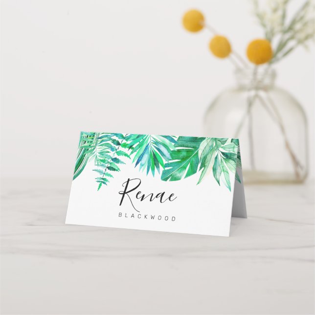 Tropical escort card, tropical wedding place card (Front)