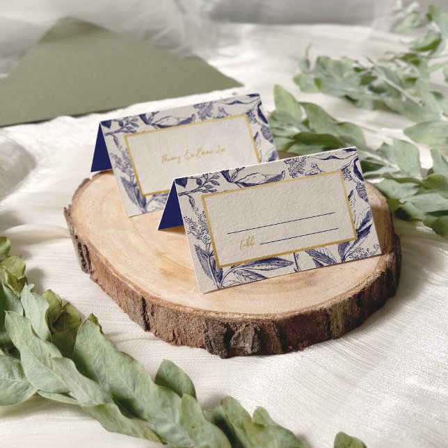 Tropical Essence Blue and Gold Wedding Place Card (Creator Uploaded)
