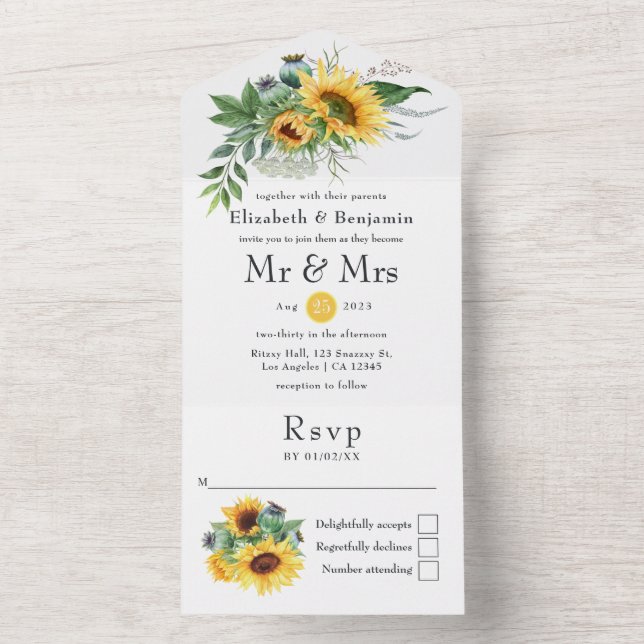 Tropical Eucalyptus Succulents Wedding All In One Invitation (Inside)