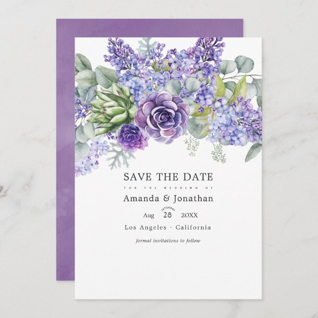 Tropical Eucalyptus Succulents Wedding Photo Save The Date (Front/Back)