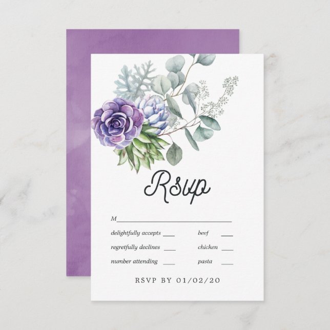 Tropical Eucalyptus Succulents Wedding RSVP Card (Front/Back)