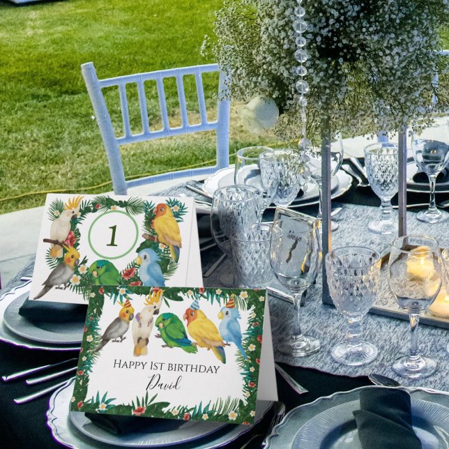 Tropical Exotic Baby lovely Parrots Happy Birthday Card (Creator Uploaded)