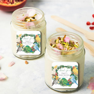 Tropical Exotic baby Wild Parrots Baby Shower Squa Square Sticker