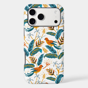 Tropical exotic birds and leaves pattern