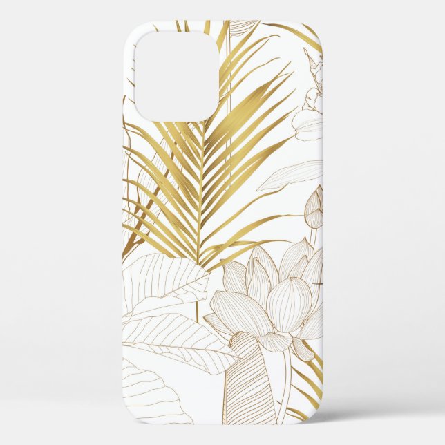 Tropical exotic floral line golden palm leaves and Case-Mate iPhone case (Back)