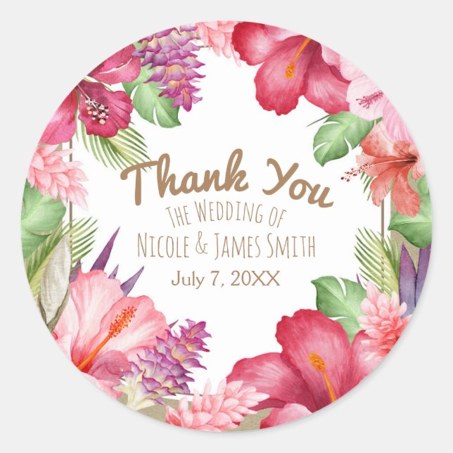 Tropical Exotic Flowers Elegant Hawaiian Floral Classic Round Sticker (Front)