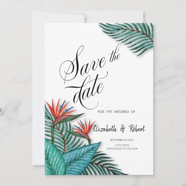Tropical Exotic Flowers Save The Date (Front)
