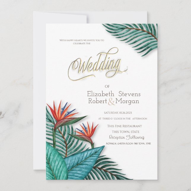 Tropical Exotic Flowers Wedding Invitation (Front)