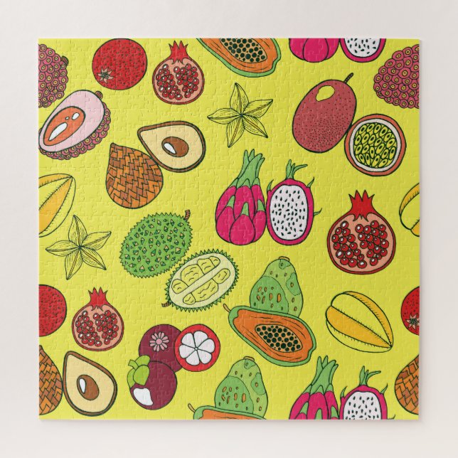 Tropical Exotic Fruits Hand-Drawn Pattern Jigsaw Puzzle (Vertical)