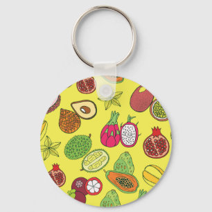 Tropical Exotic Fruits Hand-Drawn Pattern Key Ring