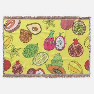Tropical Exotic Fruits Hand-Drawn Pattern Throw Blanket
