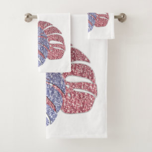 Tropical exotic glitter shine monstera leaves effe bath towel set