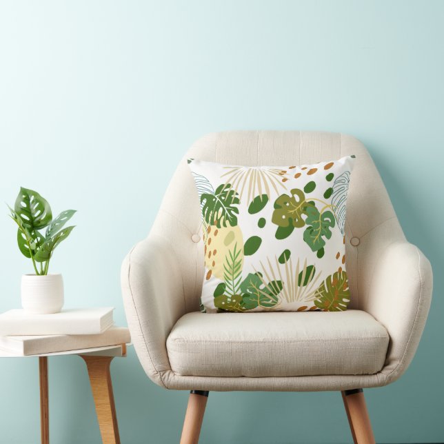 Tropical Exotic Green Leaves Botanical Pattern  Cushion (Chair)