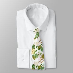 Tropical Exotic Green Leaves Botanical Pattern  Tie