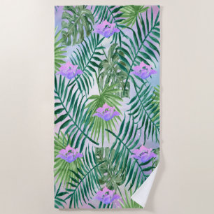 Tropical Exotic ,Palm Leaves,Hibiskus Beach Towel