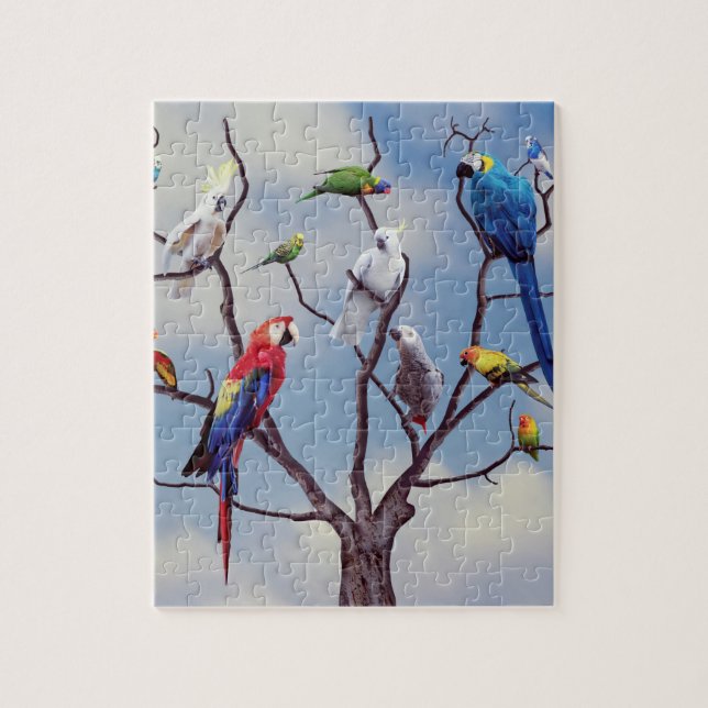 Tropical exotic parrots sitting on the tree jigsaw puzzle (Vertical)