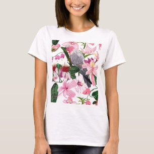 Tropical exotic pattern with parrot and flowers  T-Shirt