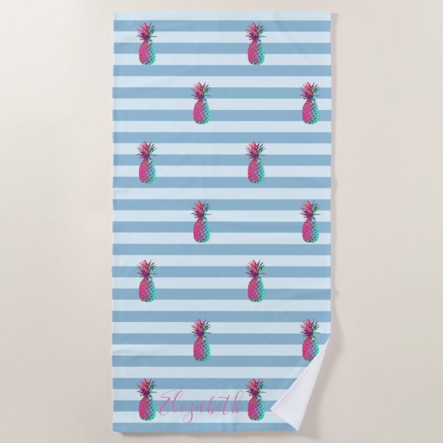 Tropical Exotic ,Pineapple-Personalised Beach Towel (Front)