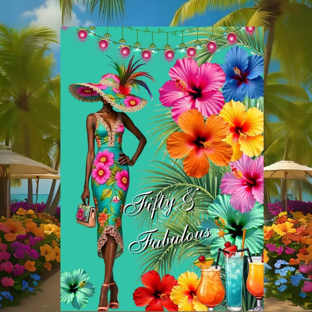 Tropical Fabulous 50 birthday Colourful Hibiscus Invitation (Creator Uploaded)
