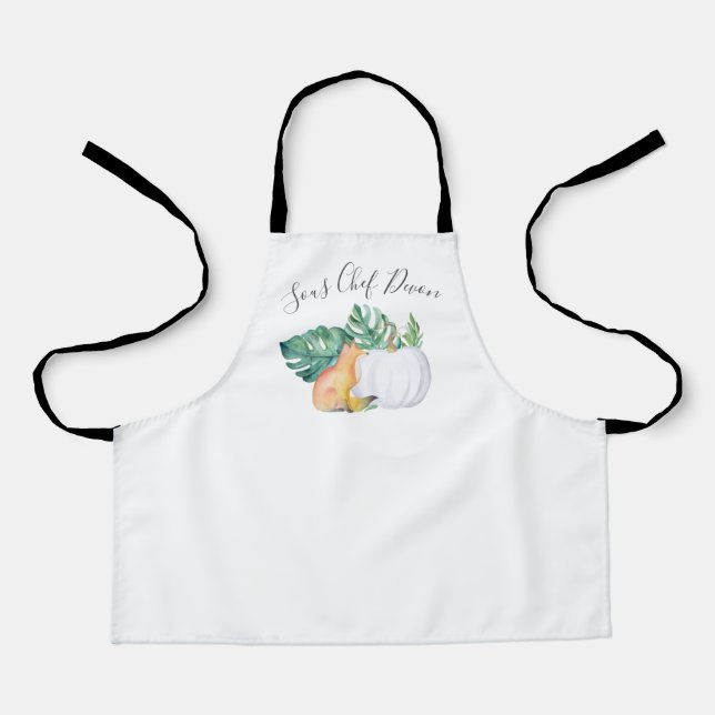 Tropical Fall Fox, Monstera and Pumpkin Apron (Front)