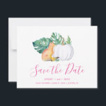 Tropical Fall Save the Date<br><div class="desc">Announce your girl baby shower with my tropical save the date invitations featuring the words Save Our Date in a trendy script typography style that evokes the look of hand lettering. This simple card features a replica of my original watercolor red fox with monstera leaves and white pumpkin with your...</div>