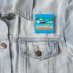 Tropical Family Beach Cruise Fun 15 Cm Square Badge