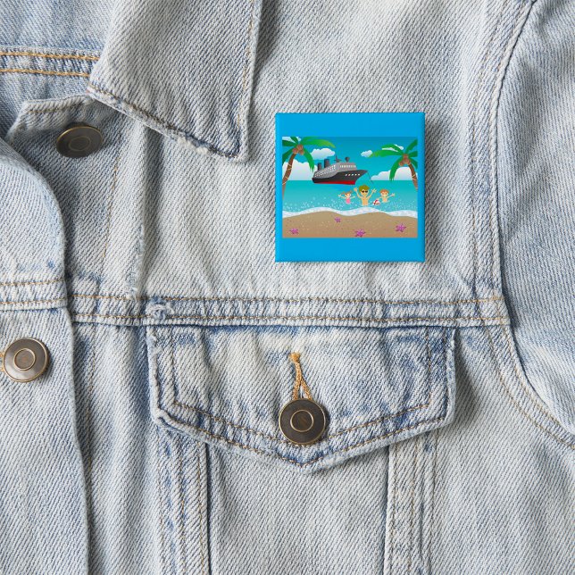 Tropical Family Beach Cruise Fun 15 Cm Square Badge (Creator Uploaded)