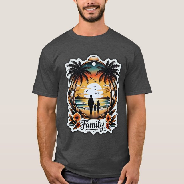 Tropical Family Sunset Beach T-Shirt (Front)